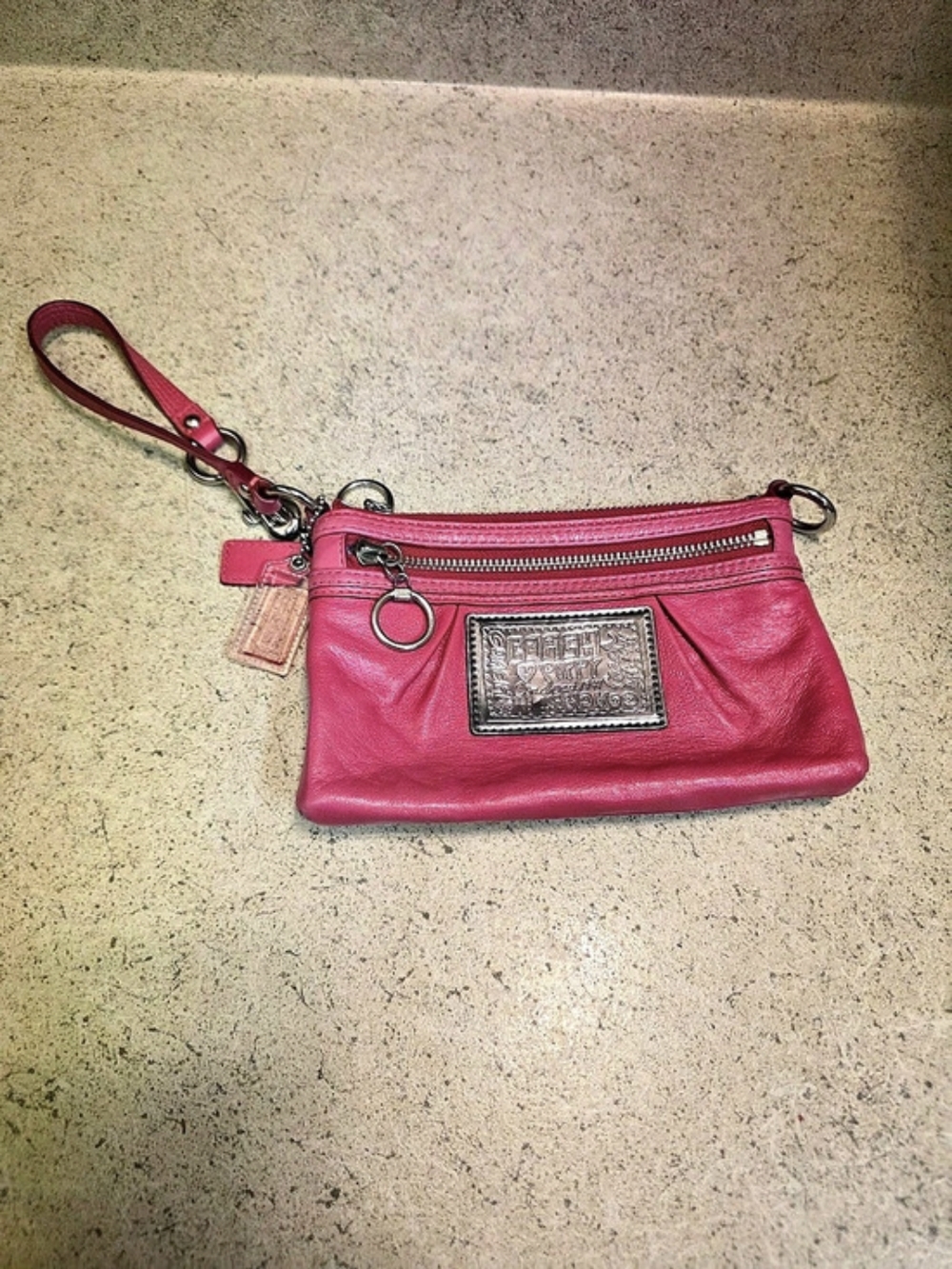 Coach Poppy Pink Leather Zip Wristlet